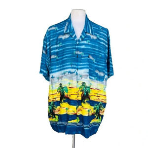 VINTAGE Pineapple Connection Men’s Sz 3XB Island Palm Tree Hawaiian Shirt